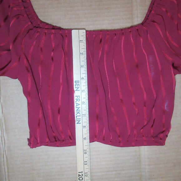 Cropped Burgundy Long-Sleeve Blouse | Size Small - Picture 6 of 11